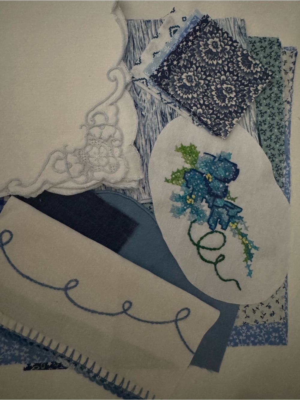 Vintage Blue White Sewing Notions Junk Journal Kit‎ Lace Embroidery Buttons Lot